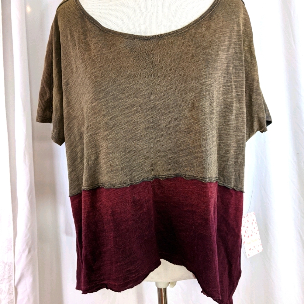 Free People HP! NWT top XS olive burgundy oversized - Picture 3 of 13